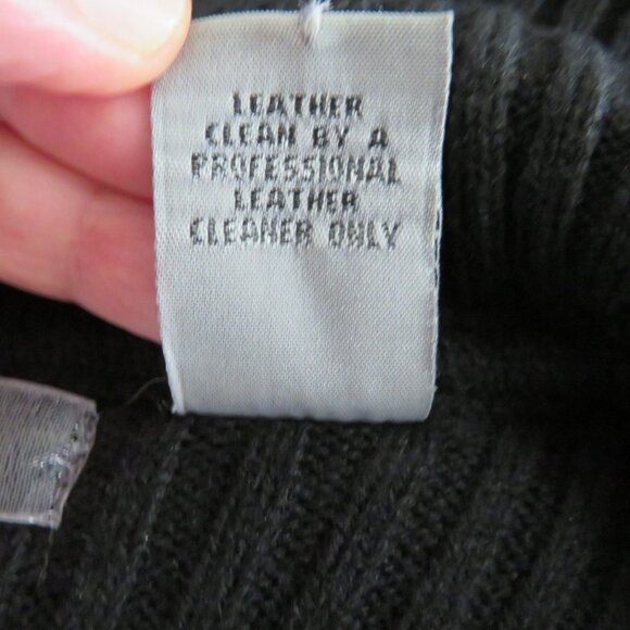 New Black Leather Ribbed Wool Cropped Zipper Hood Women’s Fashion Jacket size L - Picture 10 of 10